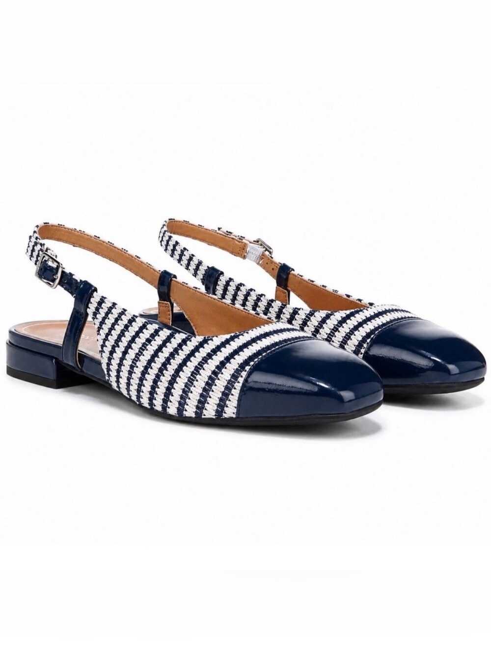 Vionic Navy and White Striped Slingback Flats
